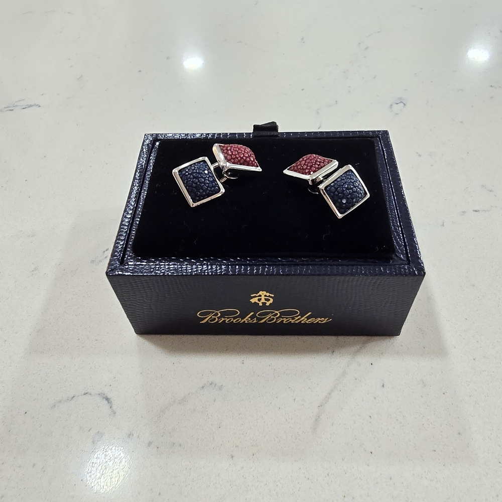 Brooks Brothers Stingray Leather Bi-Color Double Sided Cufflinks